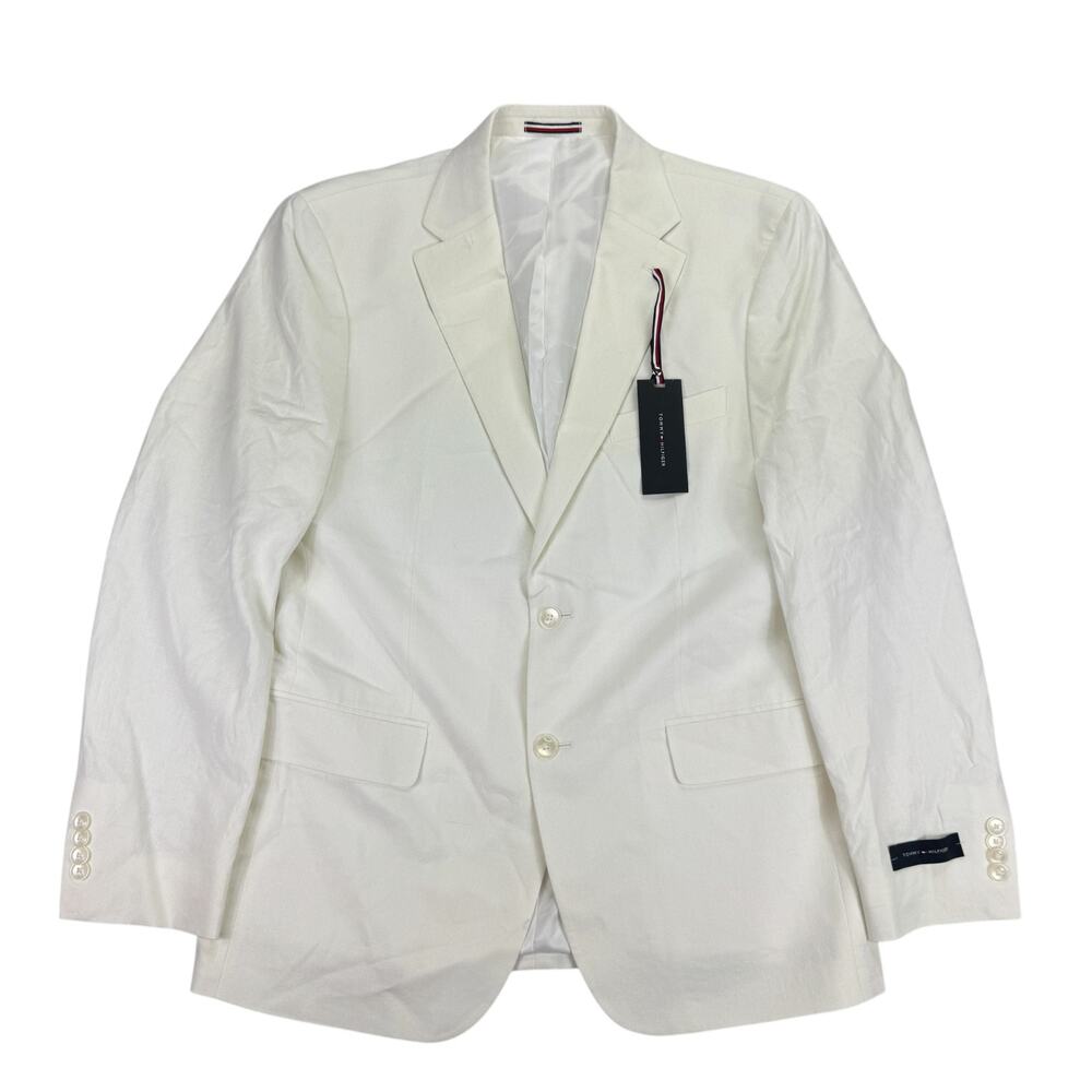Tommy Hilfiger Mens Conrad Modern Fit Linen Blend Sport Coat White 42R